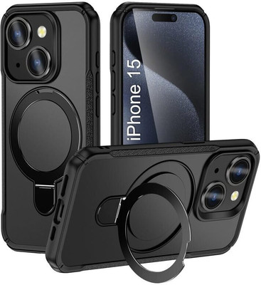 AIBEX Back Cover for iPhone 15 with MagSafe Ring Kickstand |Slim Matte Armor with Air Cushion Protection(Black, Ring Case, Pack of: 1)