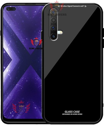 KING COVERS Back Cover for REALME-X3, Luxurious 9H Toughened Glass Back Case Shockproof TPU Bumper(Black, Dual Protection, Pack of: 1)