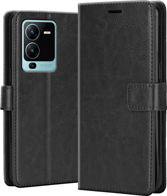Driden Back Cover for Vivo V25 Pro 5G - Inbuilt Stand & Card Pockets | Hand Stitched | Wallet Flip Case(Black, Camera Bump Protector, Pack of: 1)