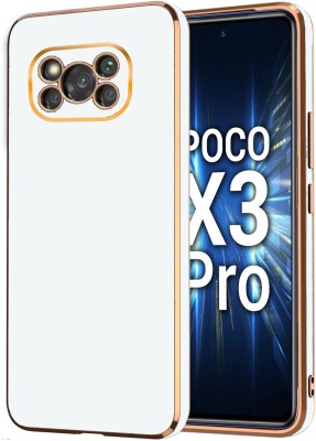 VAPRIF Back Cover for Poco X3 Pro, Poco X3, Golden Line, Premium Soft Chrome Case | Silicon Gold Border(White, Shock Proof, Silicon, Pack of: 1)