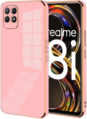 VAPRIF Back Cover for Realme 8i, Realme Narzo 50, Golden Line, Premium Soft Chrome Case | Silicon Gold Border(Pink, Shock Proof, Silicon, Pack of: 1)
