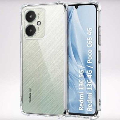 vmt stock Back Cover for Redmi 13C 4G / 13C 5G / Poco C65 / Poco M6 5G Shockproof Clear Soft TPU Case(Transparent, Dual Protection, Pack of: 1)