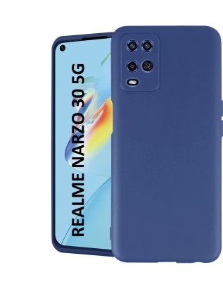 MobiLooks Back Cover for realme Narzo 30 5G, Liquid Silicone Case Microfiber Cloth inside(Blue, Dual Protection, Silicon, Pack of: 1)