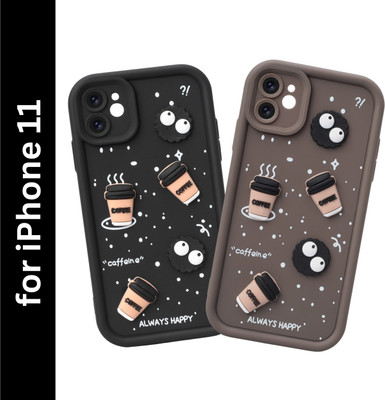 DARKFIT Back Cover for Apple iPhone 11(Black, Brown, 3D Case, Silicon, Pack of: 2)