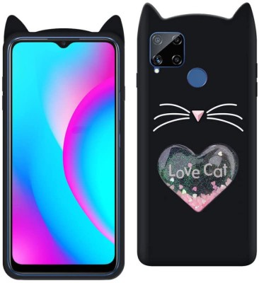 A3sprime Back Cover for realme C15, |Soft Silicon with Drop Protective & 3D Heart Love Cat Shaped Case|(Black, 3D Case, Silicon, Pack of: 1)