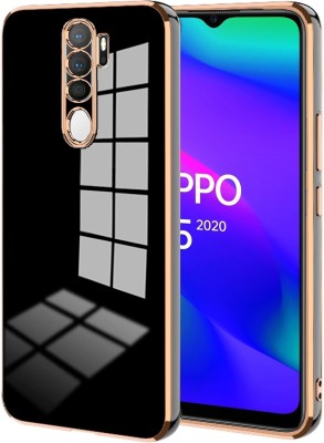 VAPRIF Back Cover for Oppo A5 2020, Oppo A9 2020, Golden Line, Premium Soft Chrome Case | Silicon Gold Border(Black, Shock Proof, Silicon, Pack of: 1)