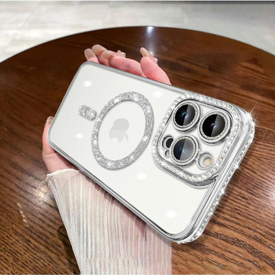 AMEYAA Back Cover for Apple iPhone 12 Pro Max Magsafe Glitter Diamond Camera Protector,Luxury Plated(Silver, Shock Proof, Pack of: 1)