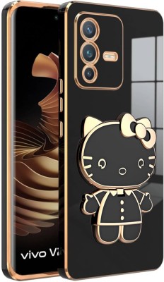 Dallao Back Cover for Vivo V23 Pro 3D Kitty with Folding Mirror Stand Slim electroplated case Soft TPU(Black, Shock Proof, Silicon, Pack of: 1)