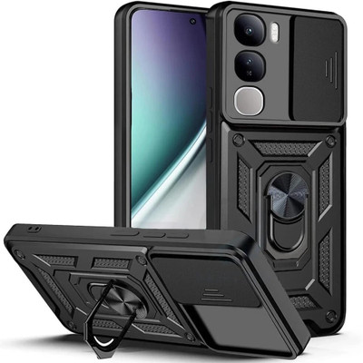 KIVANO LUXE Back Cover for Vivo Y300 5G|D10 Tough Armor|Sliding Camera Shield|Ring Holder|Kickstand(Black, Rugged Armor, Pack of: 1)