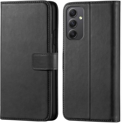 Innovex Back Cover for Samsung Galaxy F54 5G - Inbuilt Stand & Card Pockets | Hand Stitched | Wallet Flip Case(Black, Flexible, Pack of: 1)