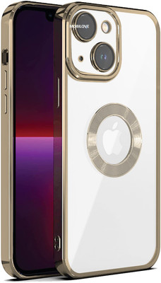 MOBILOVE Back Cover for Apple iPhone 14 Plus | Electroplated Logo View Slim Shockproof Design Super Soft TPU Case(Gold, Camera Bump Protector, Pack of: 1)