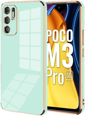 VAPRIF Back Cover for POCO M3 Pro 5G, Golden Line, Premium Soft Chrome Case | Silicon Gold Border(Green, Shock Proof, Silicon, Pack of: 1)