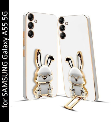 RESOURIS Back Cover for SAMSUNG Galaxy A55 5G(White, Gold, Cases with Holder, Silicon, Pack of: 1)