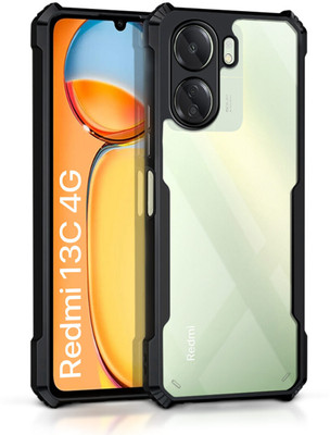 WOW Imagine Back Cover for Redmi 13C 4G | Poco C65 360 Degree Camera Protection | Transparent Hybrid(Black, Camera Bump Protector, Pack of: 1)