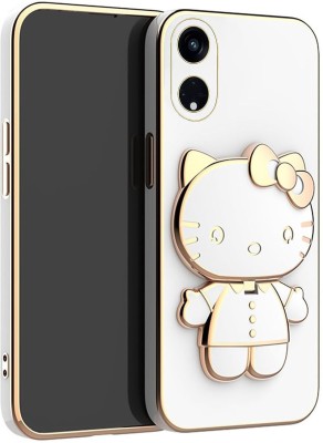 Dallao Back Cover for Oppo Reno 8T 5G 3D Kitty with Folding Mirror Stand Slim electroplated case(White, Shock Proof, Silicon, Pack of: 1)