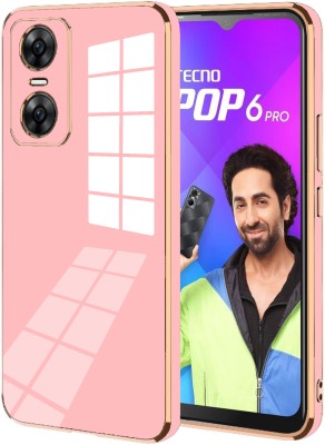 VAPRIF Back Cover for Tecno Pop 6 Pro, Golden Line, Premium Soft Chrome Case | Silicon Gold Border(Pink, Shock Proof, Silicon, Pack of: 1)