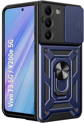 AIBEX Back Cover for Vivo T3 5G / Vivo Y200E 5G|D10 Tough Armor|Sliding Camera Shield|Ring Holder|Kickstand(Blue, Rugged Armor, Pack of: 1)