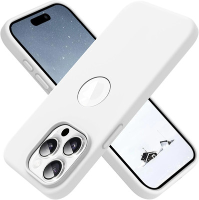 VONZEE Back Cover for iPhone 15 Pro Max Triple Layer Microfiber Cloth Lining Premium Feel Silicone Logo Cut Case(White, Shock Proof, Silicon, Pack of: 1)