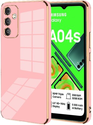 VAPRIF Back Cover for Samsung Galaxy A04s, Golden Line, Premium Soft Chrome Case | Silicon Gold Border(Pink, Shock Proof, Silicon, Pack of: 1)