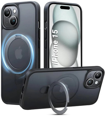 AIBEX Back Cover for Apple iPhone 15|Kickmag With Magnetic Ring Alloy Kickstand | Mag-Safe Compatible(Black, Magnetic Case, Pack of: 1)
