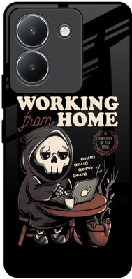 QRIOH Glass Back Cover for Vivo Y36(Black, Grip Case, Pack of: 1)