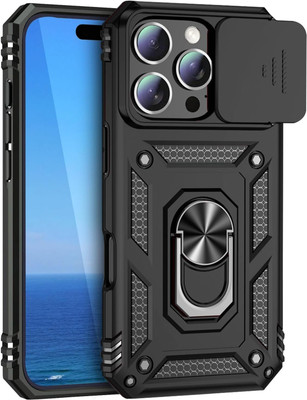 Solomon Back Cover for Apple iPhone 16 Pro Max Heavy Duty Slide Camera Cover Built-in Rotated Ring Kickstand(Black, Rugged Armor, Pack of: 1)