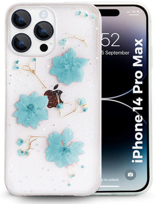 SQUIF Back Cover for Apple iPhone 14 Pro Max Case with Real Natural Dry Flowers Inside(Blue, Flexible, Silicon, Pack of: 1)