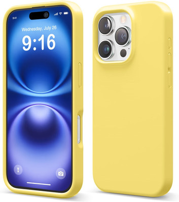 Coverskart Back Cover for Apple iPhone 16 Pro, Logo Embossed Shock Proof Microfiber Case(Yellow, Microfiber Lining, Silicon, Pack of: 1)
