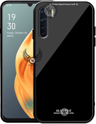 Kreatick Back Cover for OPPO-F15, Luxurious 9H Toughened Glass Back Case Shockproof TPU Bumper(Black, Dual Protection, Pack of: 1)