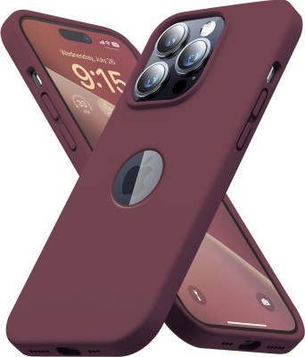 VONZEE Back Cover for iPhone 15 Pro Max Triple Layer Microfiber Cloth Lining Premium Feel Silicone Logo Cut Case(Maroon, Shock Proof, Silicon, Pack of: 1)