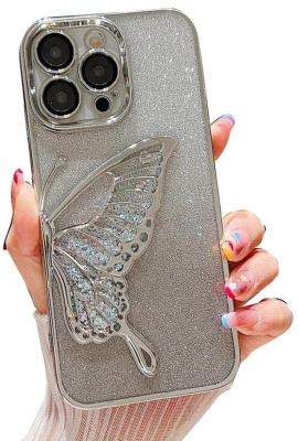 Rakulo Back Cover for Apple Iphone 11 Pro Max, Luxury Butterfly Glitter Girls Cover, Cute Butterfly Plating Design(Silver, Dual Protection, Silicon, Pack of: 1)