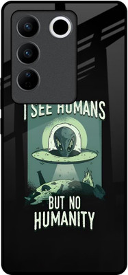 QRIOH Glass Back Cover for Vivo V27 5G(Black, Grip Case, Pack of: 1)