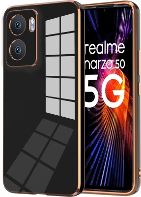 VAPRIF Back Cover for Realme Narzo 50 5G, Golden Line, Premium Soft Chrome Case | Silicon Gold Border(Black, Shock Proof, Silicon, Pack of: 1)