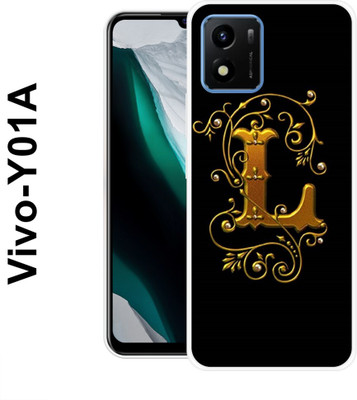 MOBIFLY Back Cover for Vivo Y01A, L, Golden, Aphabet, New, Design, 119(Black, Flexible, Pack of: 1)