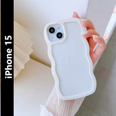 AM7 Back Cover for iPhone-15, Midos Cover Compartible With iPhone 15 Curly Wave Frame Back Cover(White)