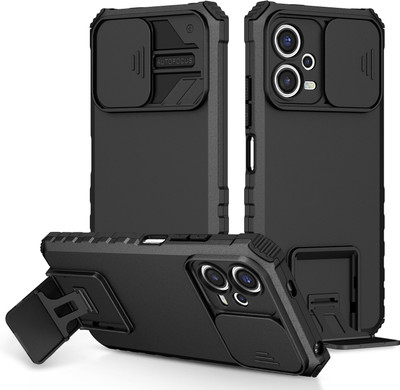 ShieldTech Back Cover for POCO X5 5G, Sliding Camera Shield & Stereoscopic Holder 360° Protection Mobile Phone Case(Black, Cases with Holder, Pack of: 1)