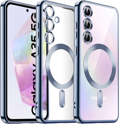 VONZEE Back Cover for Samsung Galaxy A35 5G, Magsafe Compatible Built-in Camera Lens Protector Plating Case(Blue, Magnetic Case, Silicon, Pack of: 1)