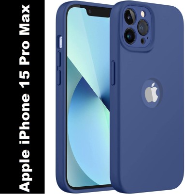 Coverskart Liquid Silicone Back Cover for Apple iPhone 15 Pro Max, Shock Proof Anti Skid Microfiber Logo View Case(Blue, Camera Bump Protector, Silicon, Pack of: 1)