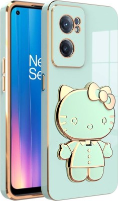 Dallao Back Cover for Oneplus Nord CE 2 5G 3D Kitty with Folding Mirror Stand Slim electroplated case Soft TPU(Green, Shock Proof, Silicon, Pack of: 1)
