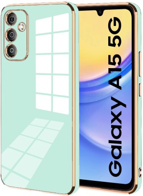 MOBIDEER Back Cover for Samsung Galaxy A15 5G, Golden Line,Premium Soft Chrome Case |Silicon Gold Border(Green, Shock Proof, Silicon, Pack of: 1)
