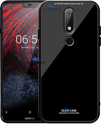 SUNSHINE Back Cover for Nokia 6.1 Plus, Luxurious 9H Toughened Glass Back Case Shockproof TPU Bumper(Black, Dual Protection, Pack of: 1)