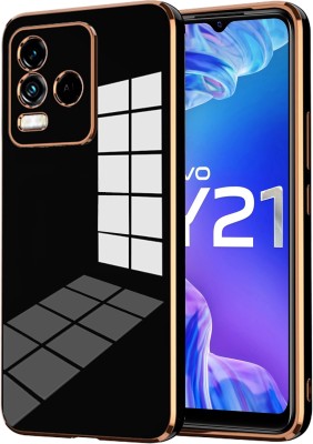 VAPRIF Back Cover for Vivo Y21, Vivo Y33s, Golden Line, Premium Soft Chrome Case | Silicon Gold Border(Black, Shock Proof, Silicon, Pack of: 1)