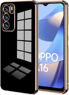 VAPRIF Back Cover for OPPO A16, Golden Line, Premium Soft Chrome Case | Silicon Gold Border(Black, Shock Proof, Silicon, Pack of: 1)