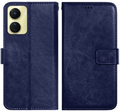 AmericHome Flip Cover for Vivo Y16, V2204, V2214 Premium Leather Finish, with Card Pockets(Blue, Grip Case, Pack of: 1)