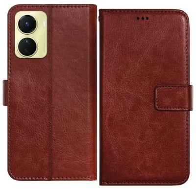 CaseDeal Flip Cover for Vivo Y16, V2204, V2214 Premium Leather Finish, with Card Pockets, Wallet Stand(Brown, Grip Case, Pack of: 1)