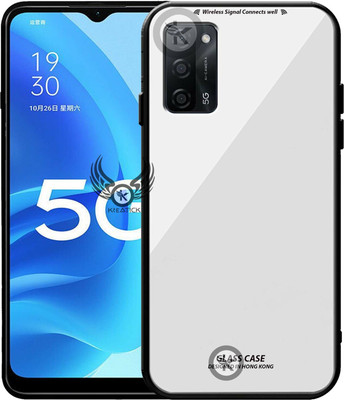 Kreatick Back Cover for OPPO-A55 (5G), Luxurious 9H Toughened Glass Back Case Shockproof TPU Bumper(White, Dual Protection, Pack of: 1)