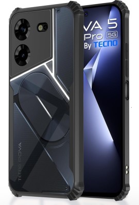 MOBIDEER Back Cover for Tecno Pova 5 Pro 5G, Transparent Hybrid Hard PC Back TPU Bumper(Black, Transparent, Shock Proof, Pack of: 1)