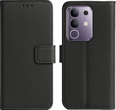 Ascensify Back Cover for Vivo T4x 5G Premium PU Leather Flip Cover with Card Slots & Stand Feature(Black, Dual Protection, Pack of: 1)