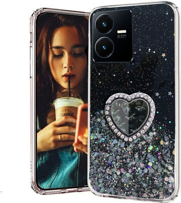 KC Back Cover for Vivo Y22, Vivo Y35, Vivo Y22s(Black, Cases with Holder, Silicon, Pack of: 1)