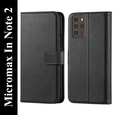 Innovex Back Cover for Micromax In Note 2 - Inbuilt Stand & Card Pockets | Hand Stitched | Wallet Flip Case(Black, Pack of: 1)
